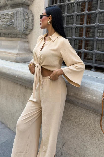Conjunto de camisa Ayrobin y pantalones de pierna ancha