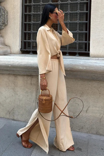 Conjunto de camisa Ayrobin y pantalones de pierna ancha