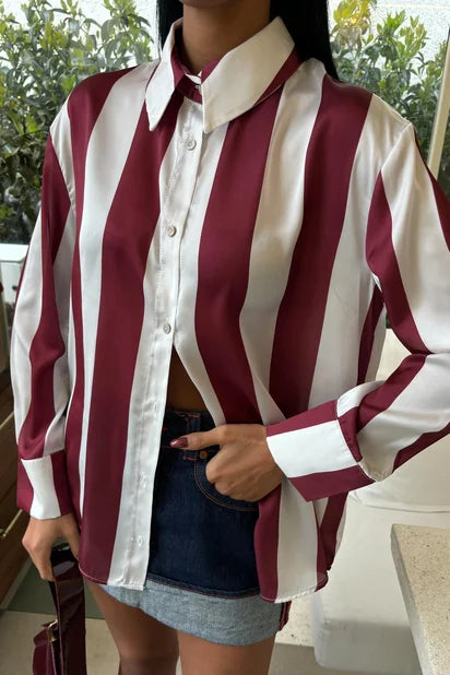 Camisa de satén a rayas Élise de manga larga