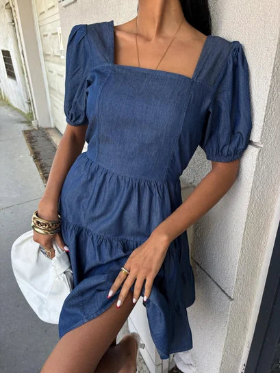 Vestido corto de algodón con escote cuadrado Clementine