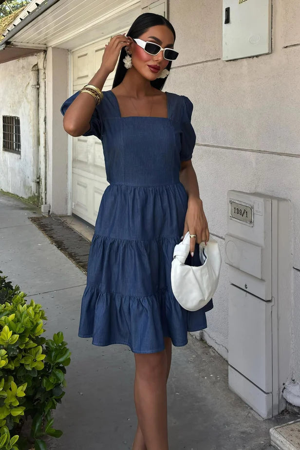 Vestido corto de algodón con escote cuadrado Clementine