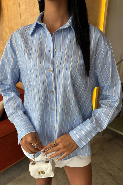 Camisa Coralie de mezcla de algodón con rayas y mangas largas extragrandes