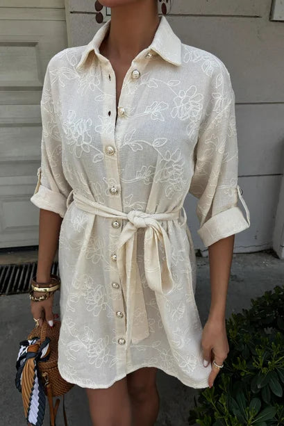 Vestido Suzene Bordado con Detalles de Botones Dorados