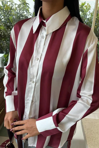 Camisa de satén a rayas Élise de manga larga