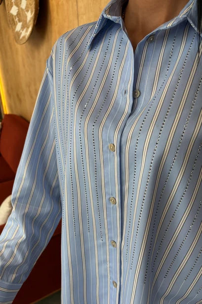 Camisa Coralie de mezcla de algodón con rayas y mangas largas extragrandes