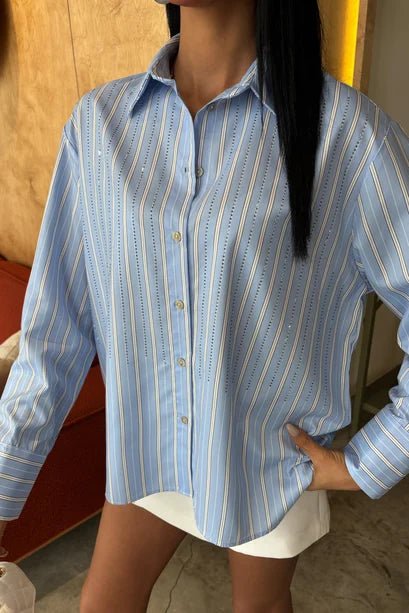 Camisa Coralie de mezcla de algodón con rayas y mangas largas extragrandes